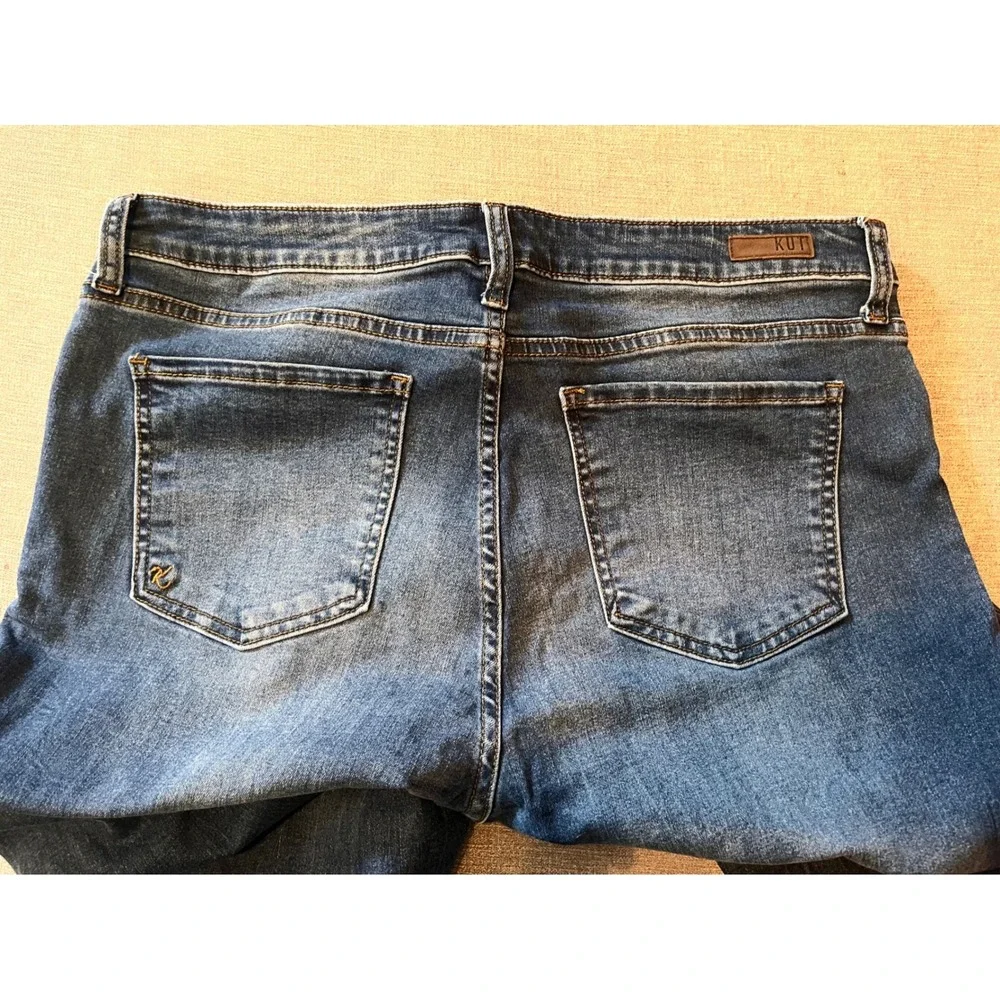 KUT from the Kloth High Rise Boyfriend Jeans Medium Wash‎ Distressed Size 14